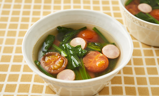 スープで朝ごはん : 恥ずかしく 時間がなくてもすぐできる : 便利な 