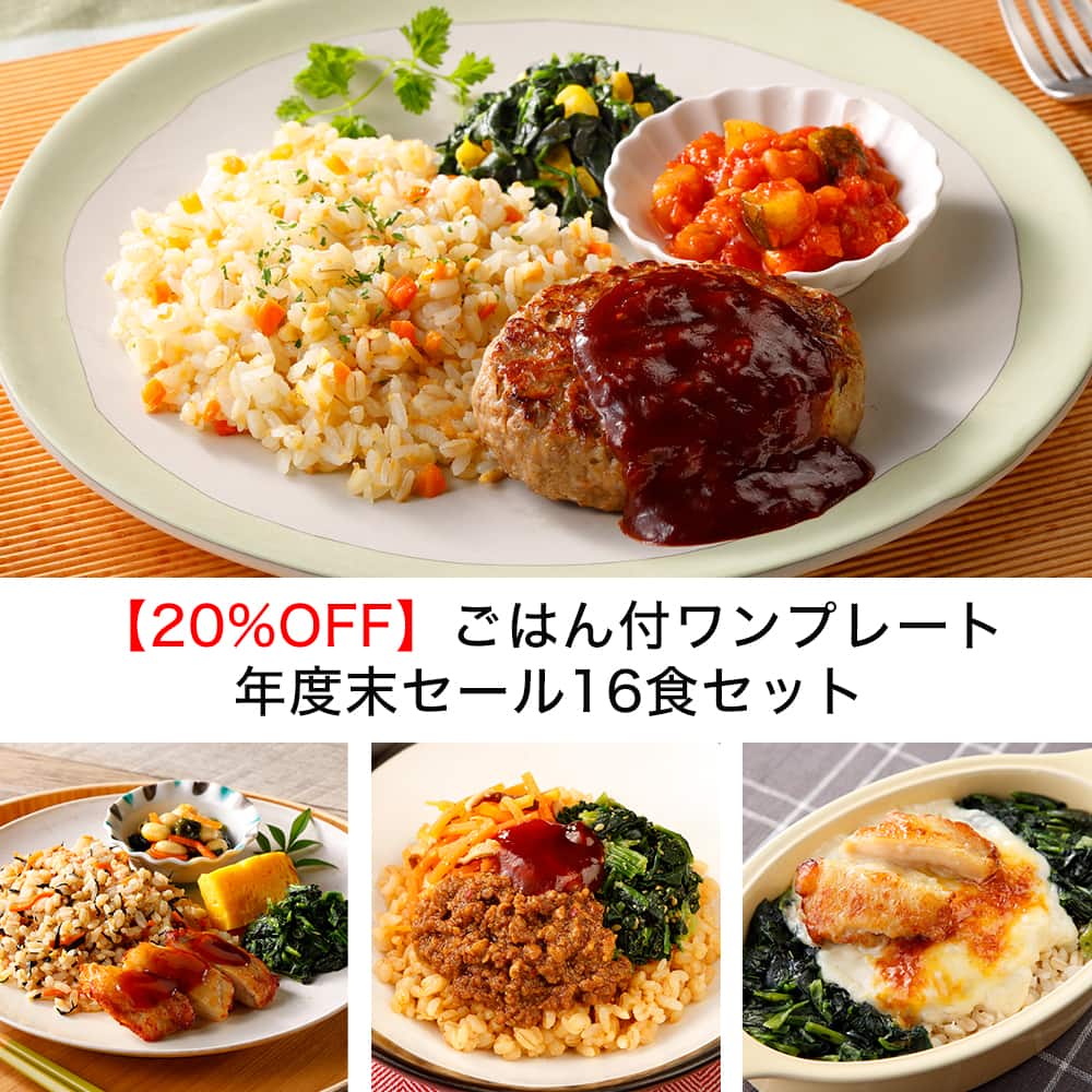 20%OFF】ごはん付ワンプレート年度末セール16食セット・2026年3月(冷凍