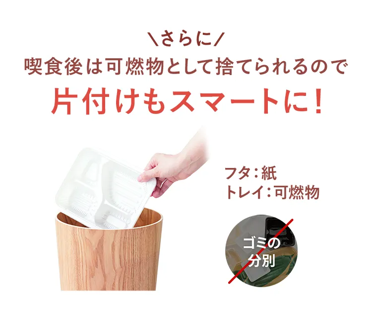 さらに喫食後は可燃物として捨てられるので片付けもスマートに!