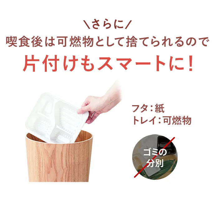 さらに喫食後は可燃物として捨てられるので片付けもスマートに!